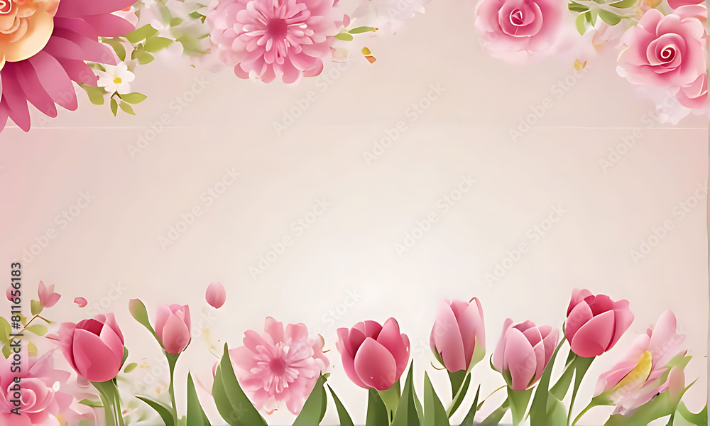 3D render happy Mother's Day banner with copy space. Celebrating Mother's Day with, heart and flowers DESIGN. 3D render happy Mother's Day banner with copy space. Celebrating Mother's Day with, heart and flowers DESIGN.