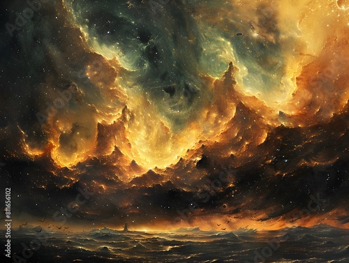 Colossal Celestial Explosion in Dramatic Cosmic Landscape