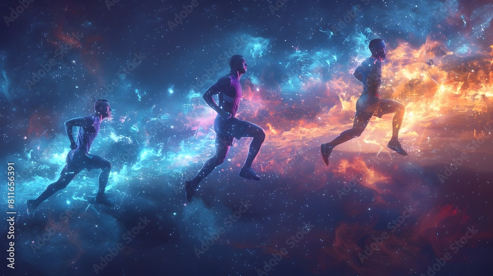 Cosmic Runners Soaring Through Ethereal Energies of the Universe