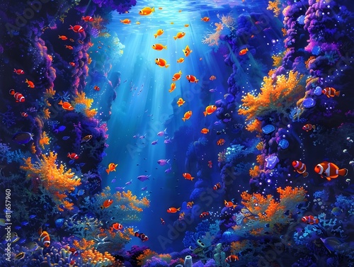 Enchanting Underwater Oasis with Vibrant Marine Life and Coral Reef