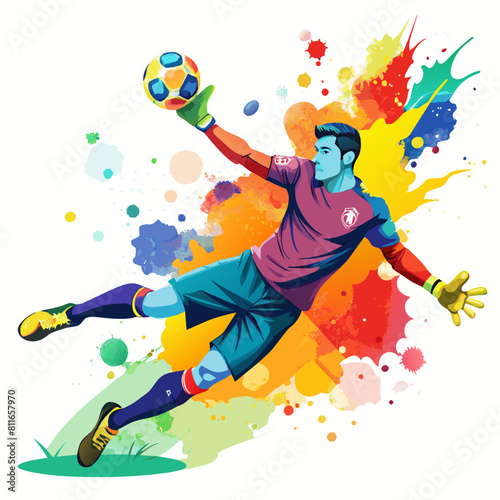 football Player jumps for the ball. splash of watercolors. vector realistic illustration of paints © amanmalik