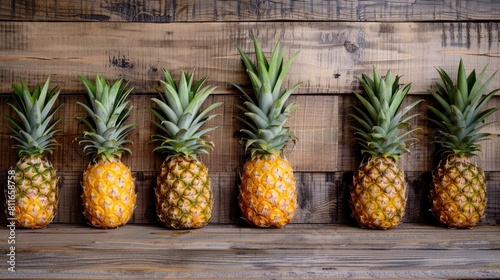 Fresh pineapple arranged on a wooden table