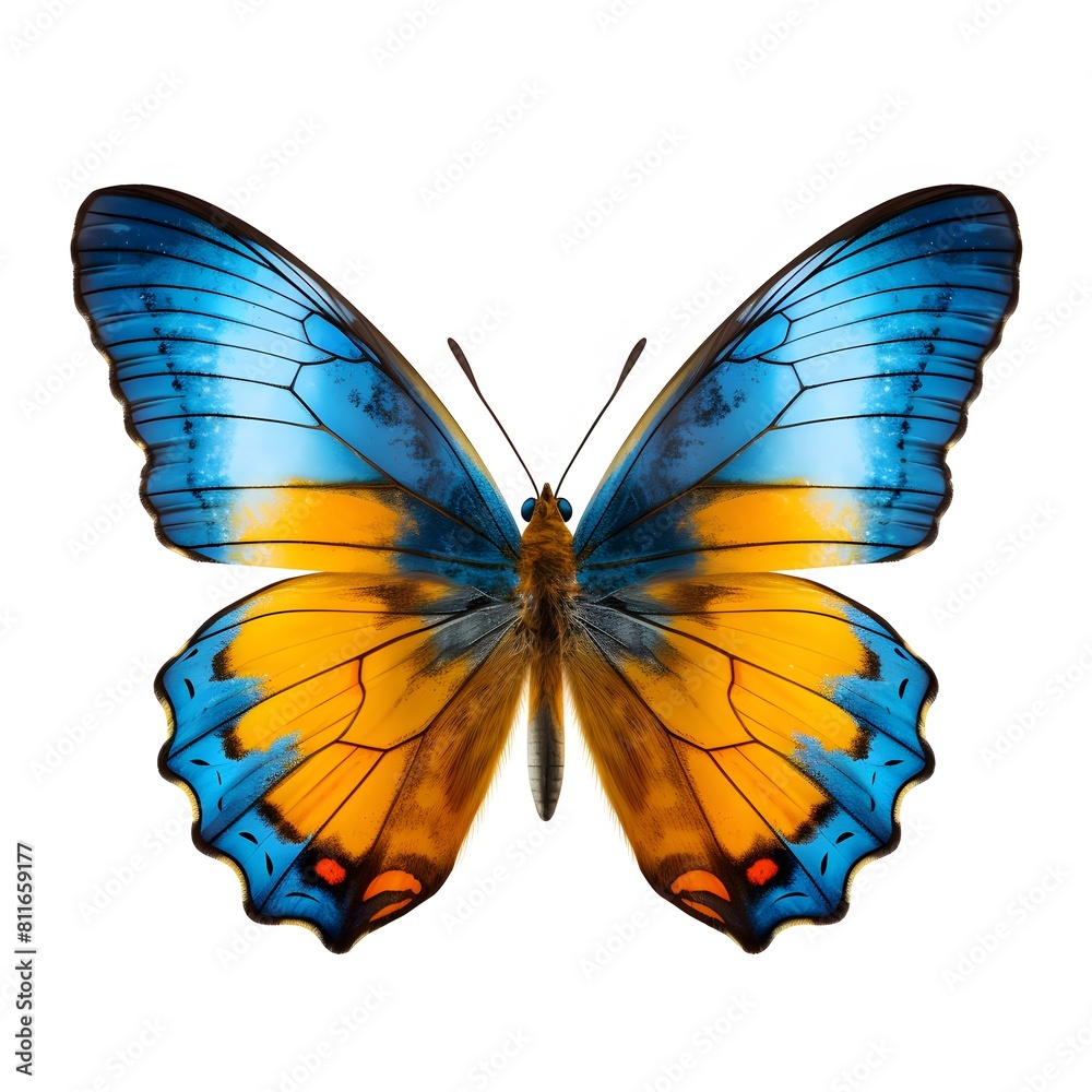 Beautiful blue yellow butterfly. Generative AI. Beautiful blue yellow butterfly. Generative AI.