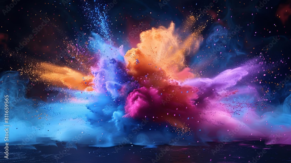 Colorful powder explosion on black background.