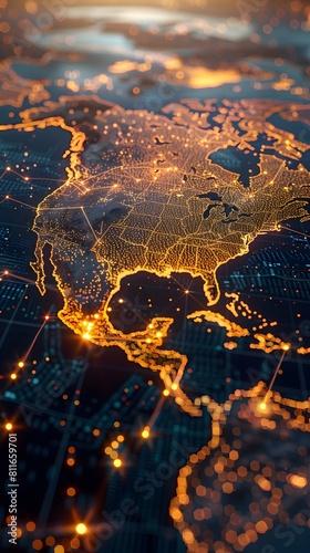 Glowing Aerial View of Interconnected Global Network and Infrastructure photo