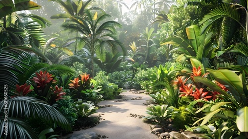 Lush and Vibrant Tropical Jungle Pathway Inviting and Discovery in a Serene and Captivating Natural Paradise