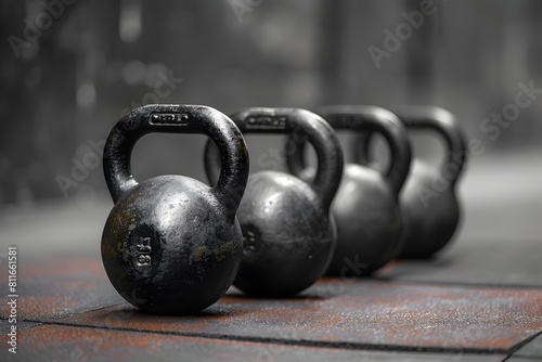Powerful Kettlebell Workout Equipment for Intense Strength and Fitness Training on Gritty Rustic Wooden Floor