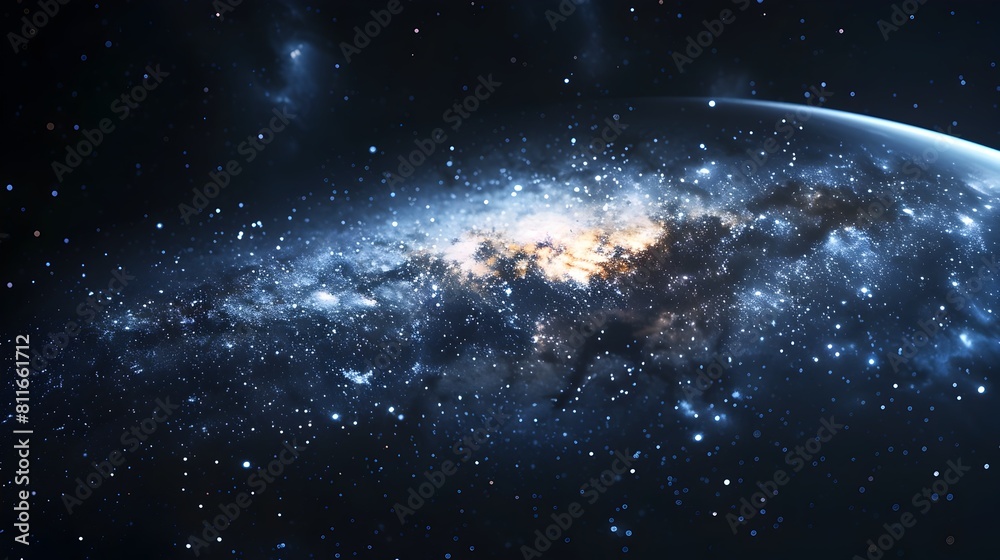 Fototapeta premium Serene Cosmic Landscape of Swirling Celestial Bodies Amidst Twinkling Stars and Luminous Nebulae in the Infinite Expanse of the Mesmerizing Universe