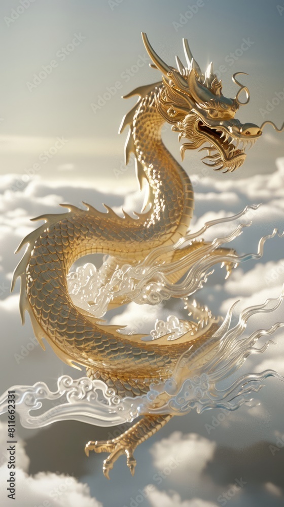 Fototapeta premium Golden dragon in the sky.