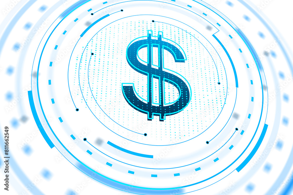 A blue dollar sign surrounded by circular digital patterns on a white background, symbolizing financial technology A blue dollar sign surrounded by circular digital patterns on a white background, symbolizing financial technology