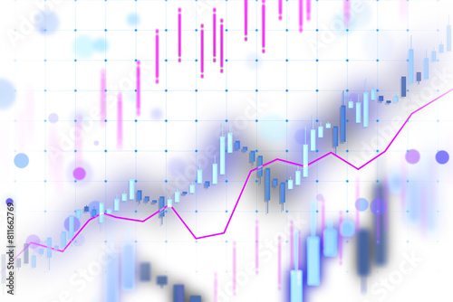 Abstract financial chart with uptrend line and bar graph in stock market on a blue and purple background
