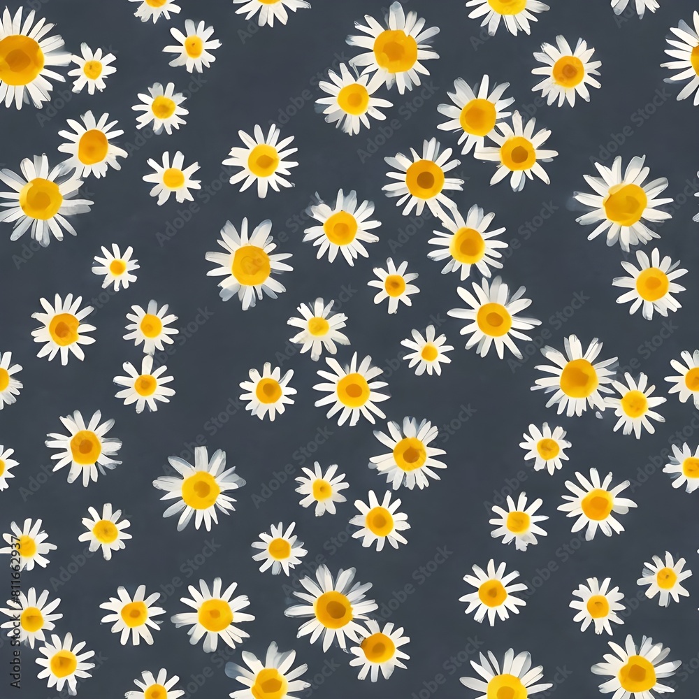 Daisy flower seamless pattern on grey background. Floral print with tiny chamomile great for fashion fabric, home decor textile and wallpaper