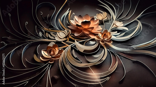 金属の花 手工芸品の花 ガラス 宝石 針金 生成AI 抽象的な花 photo