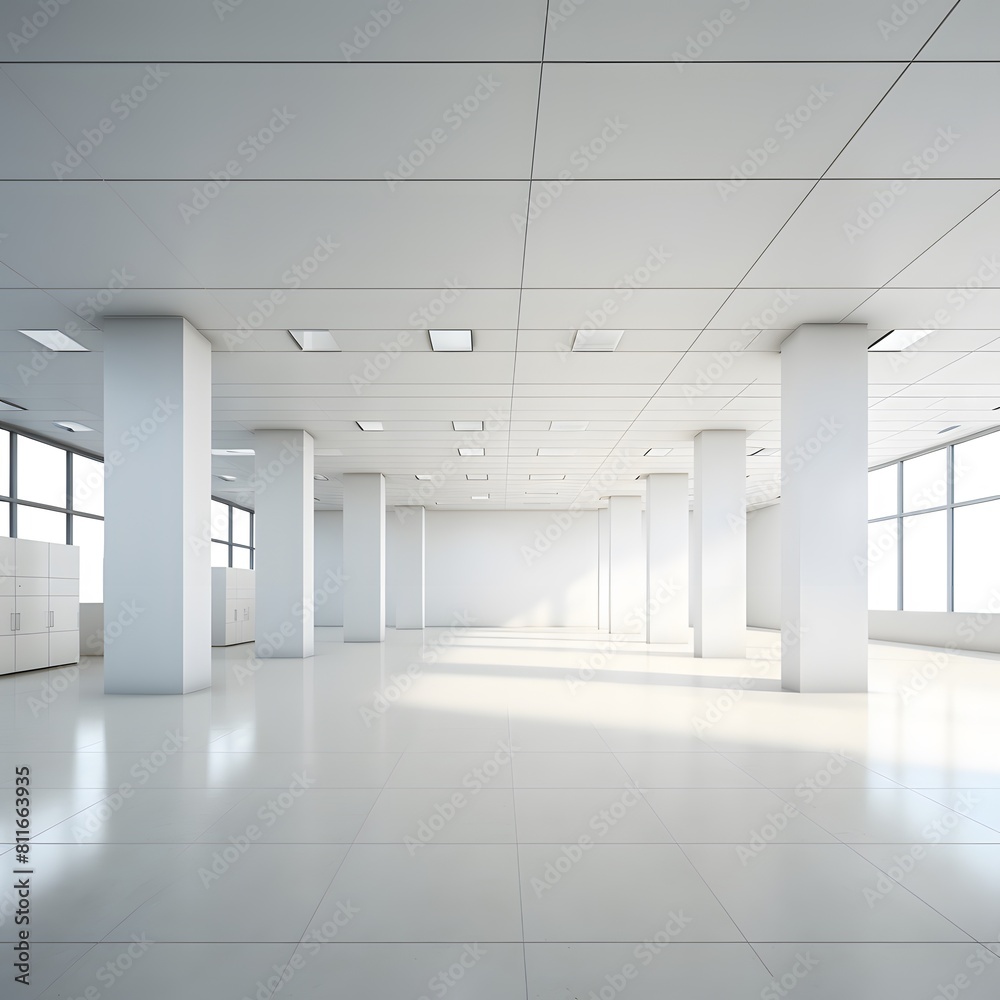 White open space office interior. Generative AI. White open space office interior. Generative AI.