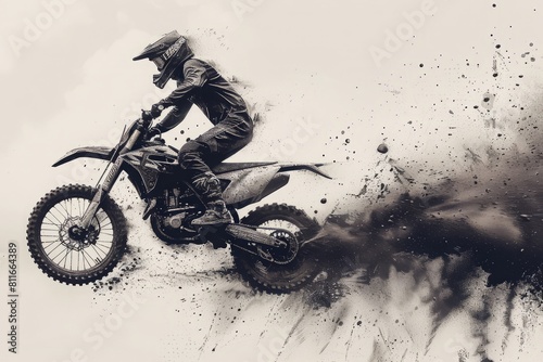 A man is riding a dirt bike and is in the air
