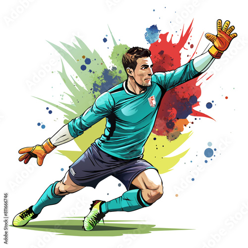 Vector football goalkeeper jumps for the ball. splash of watercolors. vector realistic illustration of paints