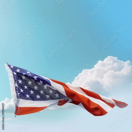 American flag displayed on a sky blue background  Memorial Day tribute. photo