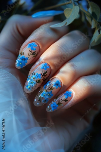 Manicure  Blue floral nail art.