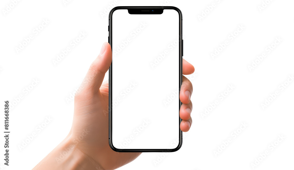 hand holding smart phone isolated on transparent white background, clipping path hand holding smart phone isolated on transparent white background, clipping path