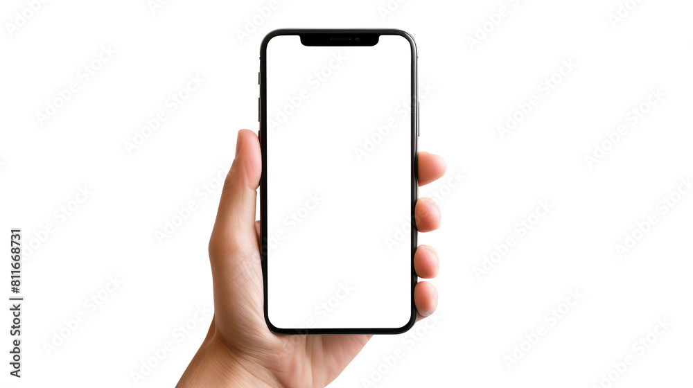 hand holding smart phone isolated on transparent white background, clipping path hand holding smart phone isolated on transparent white background, clipping path