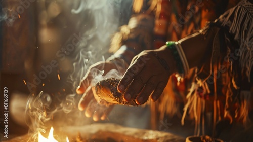 Close up of traditional healing ceremony or ritual photo