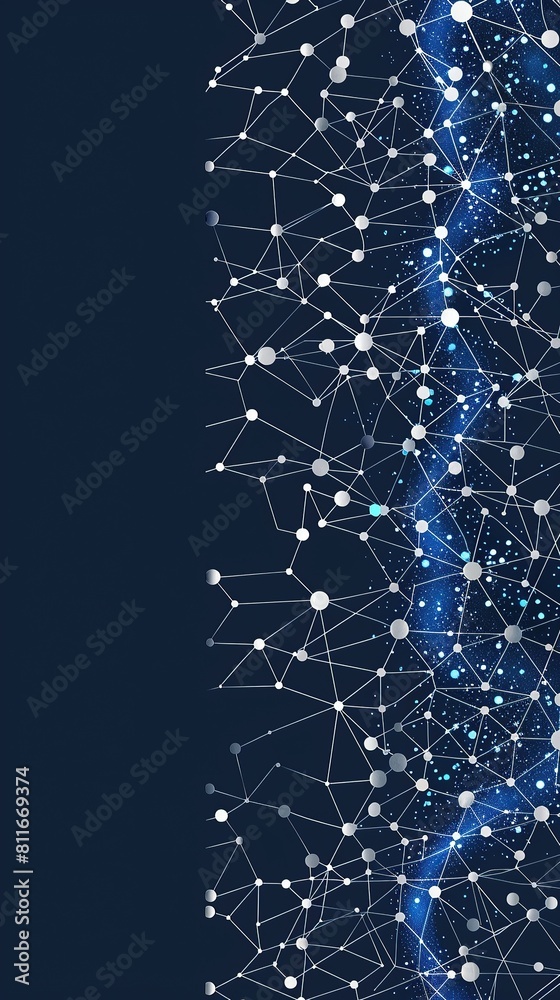 A vertical pattern of bright blue and silver plexus connections over a navy background, designed for a layout with text space at the bottom for impactful messaging A vertical pattern of bright blue and silver plexus connections over a navy background, designed for a layout with text space at the bottom for impactful messaging