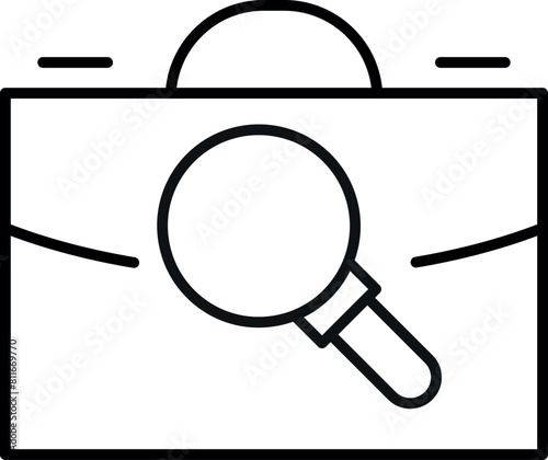 Briefcase by Magnifying Glass Monoline Sign. Perfect for design, infographics, web sites, apps