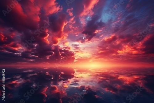 Bright red sunset. Dramatic evening sky with cloud. Fiery red sunset background with copy space for design Horror cataclysm armageddon war terror terrorism disaster end of the world concept