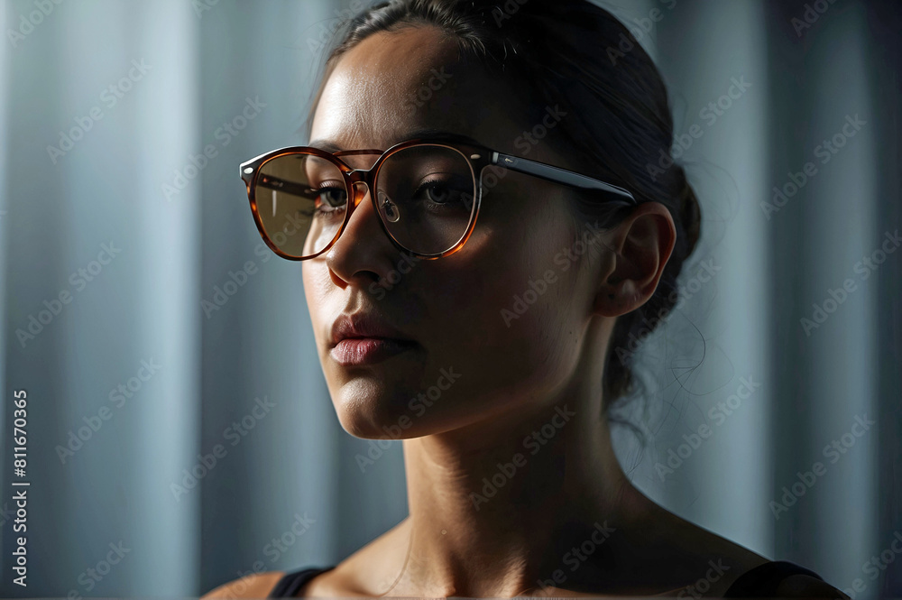 Close Up Shadow Silhouette Brunette Young Woman Side Light Sunglasses Close Up Shadow Silhouette Brunette Young Woman Side Light Sunglasses