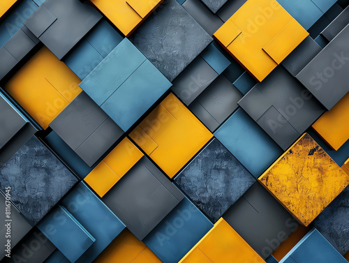 Modern geometric tile design featuring a sleek blend of blue and yellow hues  perfect for a stylish interior.