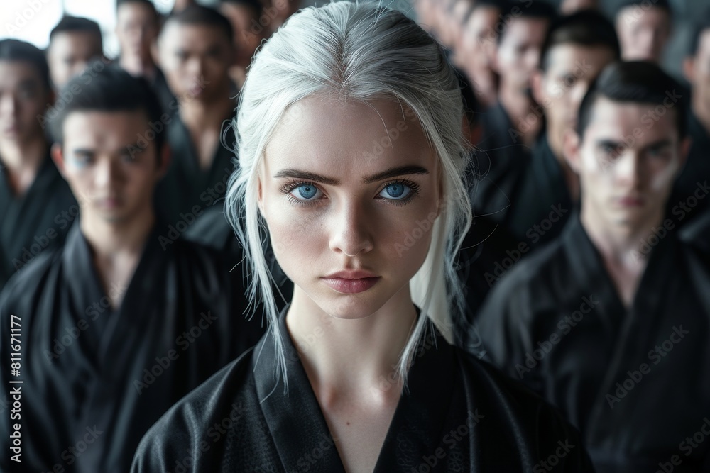 Serious young woman in a crowd Serious young woman in a crowd