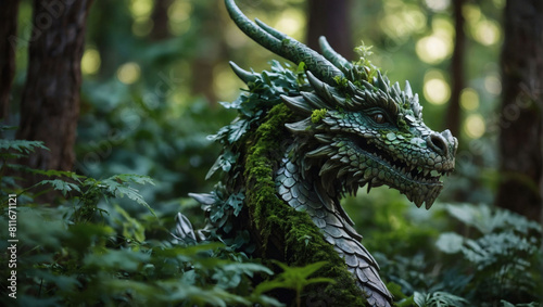 Enchanted Forest Guardian  Ancient Dragon Concealed by Verdant Foliage