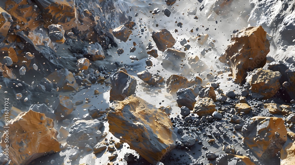 Mesmerizing Pattern of Rocks and Debris Revealing the Aftermath of a Blast Mesmerizing Pattern of Rocks and Debris Revealing the Aftermath of a Blast