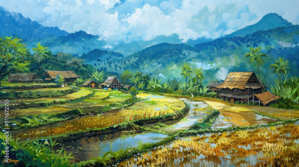 Rural landscape with rice cultivation