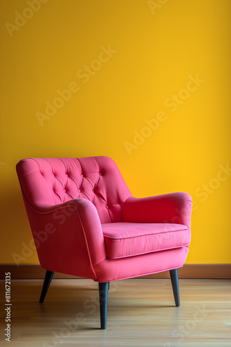 Pink armchair sofa in yellow room