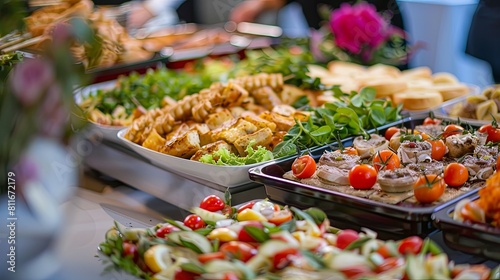 catering buffet food indoor in luxury restaurant with meat and vegetables