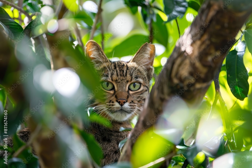 Curious cat peering through foliage Curious cat peering through foliage