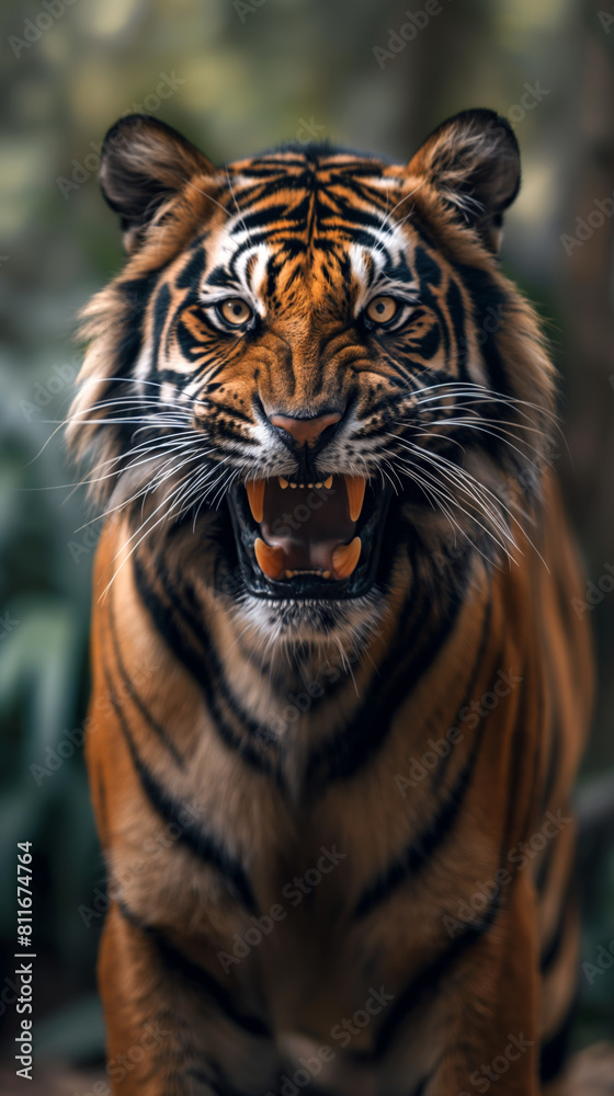 Growling tiger with blurred background Growling tiger with blurred background