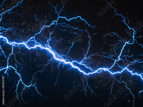 Energetic surge of blue lightning electrifying the background.