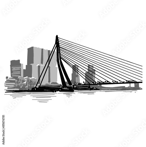 Drawing of Erasmusbrug in Netherlands 