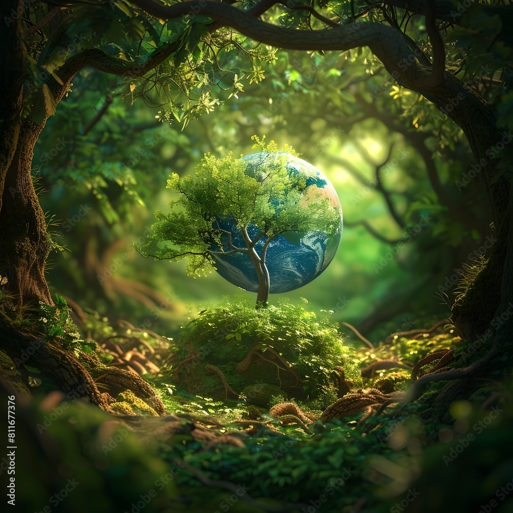 Lush Green Forest Cradling the Earths Globe A Harmonious D Rendering Inspired by Ecofriendly Themes Lush Green Forest Cradling the Earths Globe A Harmonious D Rendering Inspired by Ecofriendly Themes