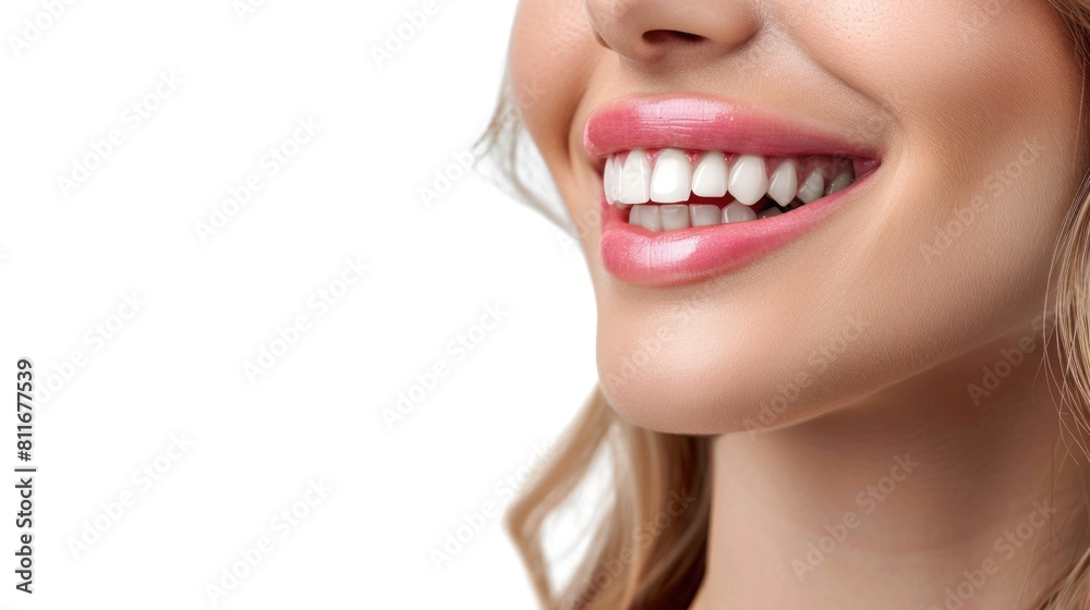 Fototapeta premium Radiant Smile: Close-up of Woman's Perfect White Teeth and Lips