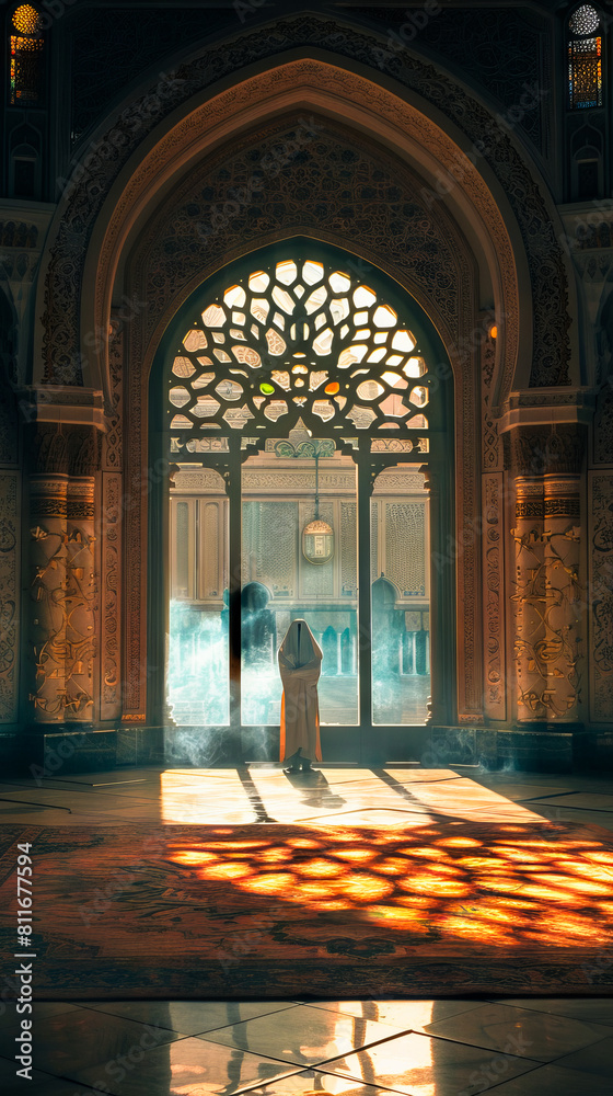 A man is standing in the middle of an ornate room.