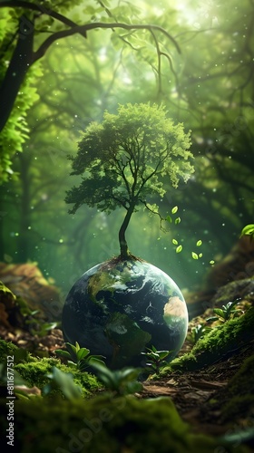 Global Sapling A D Rendered Forest Emerging from the Earths Globe