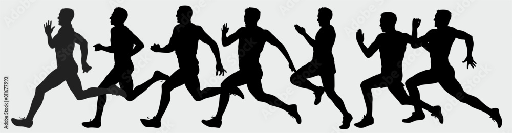 Set of runner. Runner running on isolated withe background. 