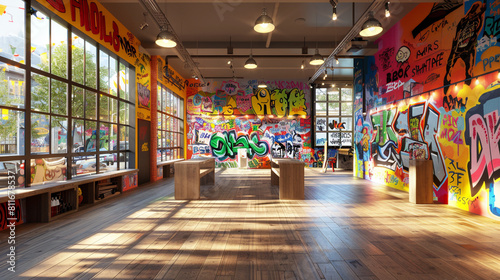 Vibrant graffiti art adorning the walls, injecting energy into your workout. photo