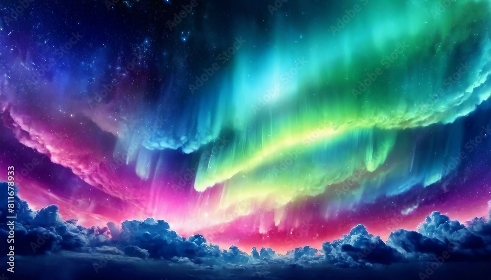 Naklejka premium Abstract celestial phenomenon background with auroras and cosmic clouds.