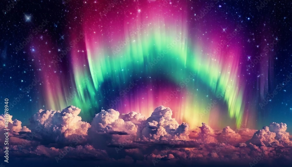 Abstract celestial phenomenon background with auroras and cosmic clouds.

