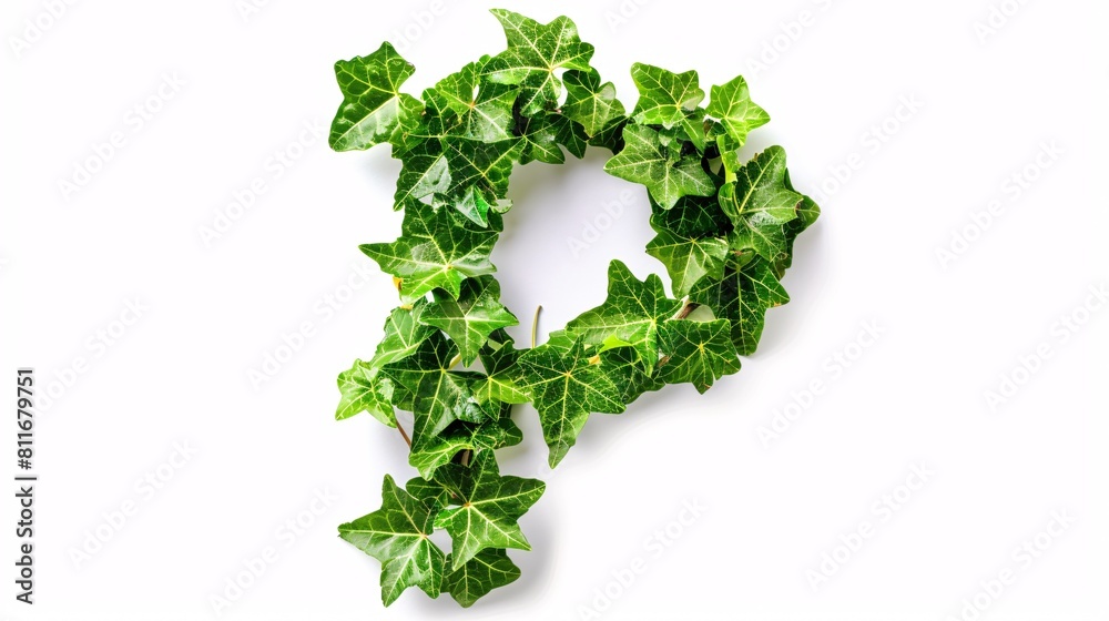 Vibrant ivy foliage forming the letter P on a white background with a clipping path. Vibrant ivy foliage forming the letter P on a white background with a clipping path.