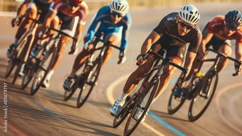 Cyclists Competing in Intense Race on Track